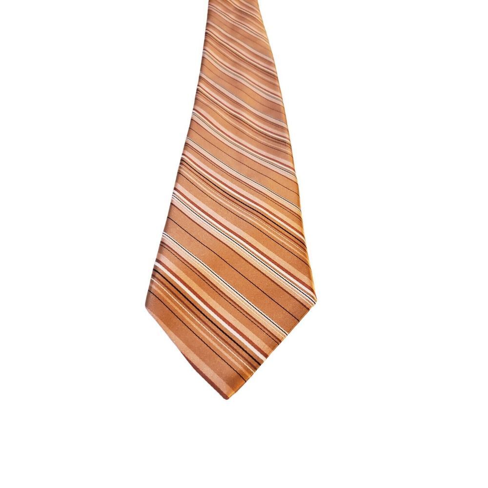 Croft & Barrow Men's Repp Orange Striped 100% Silk Neck Tie Made in USA